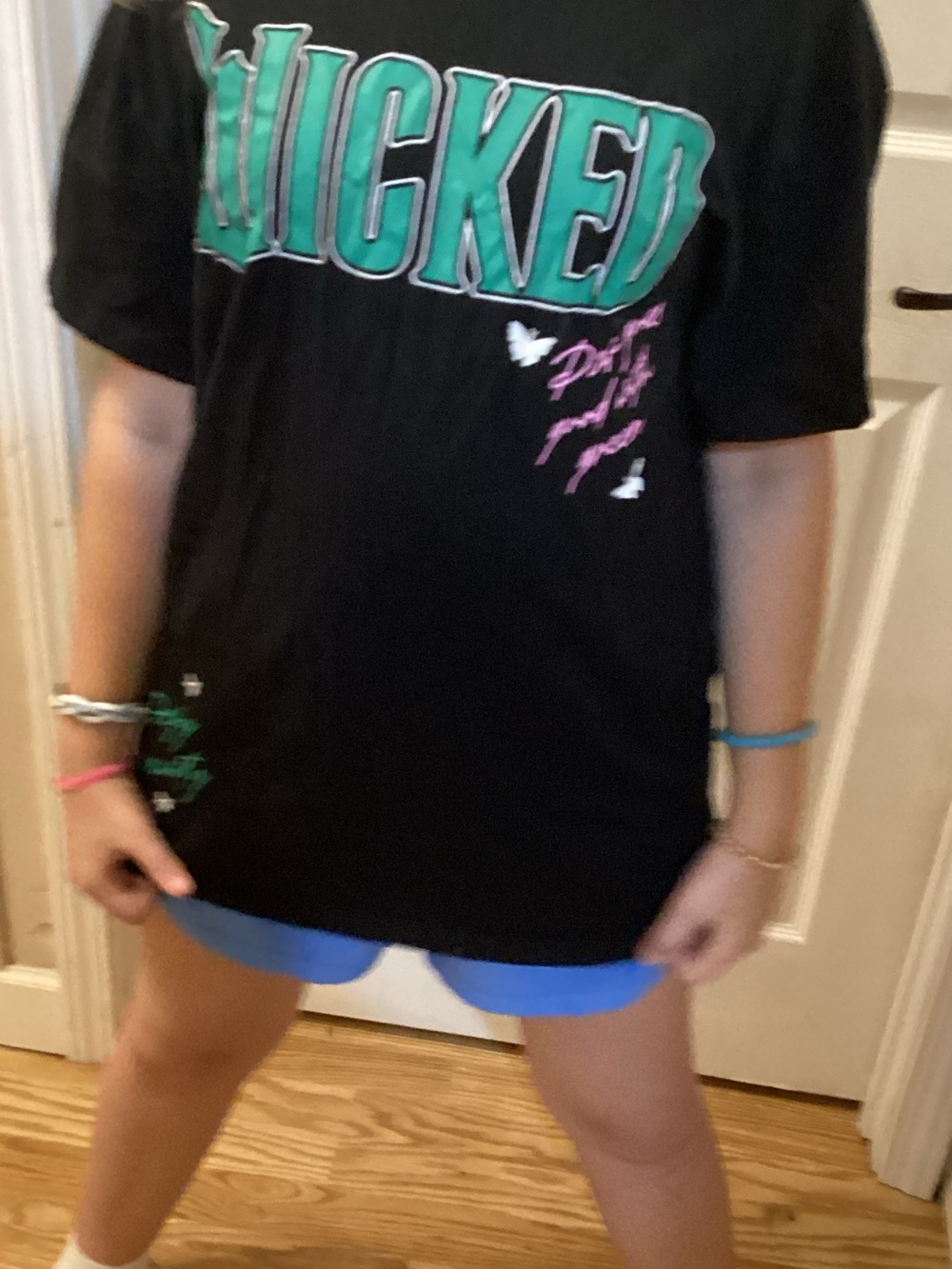 Universal Black Tee with Teal and Pink 'WICKED' Graphic